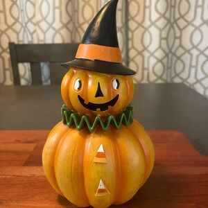 Halloween Pumpkin Figurine with Witch Hat